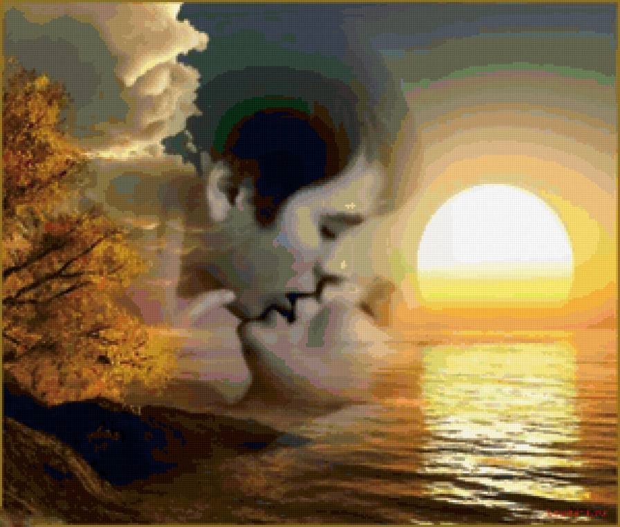 Поцелуй на закате - пара, поцелуй, романтика, двое - предпросмотр