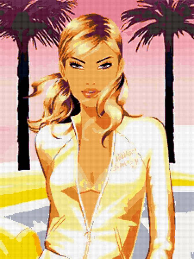 девушка - рисунок, лето, мода, девушки, пальмы, образ, гламур - предпросмотр