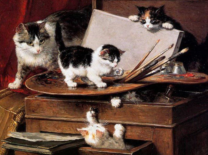 Котята художники - котята, животные, картина - оригинал