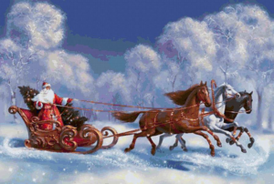 Дед Мороз - пейзаж, живопись, животные - предпросмотр