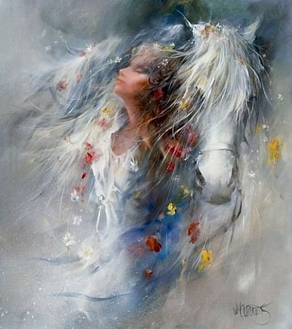 Девушка - лошадь, живопись, животные, девушка - оригинал