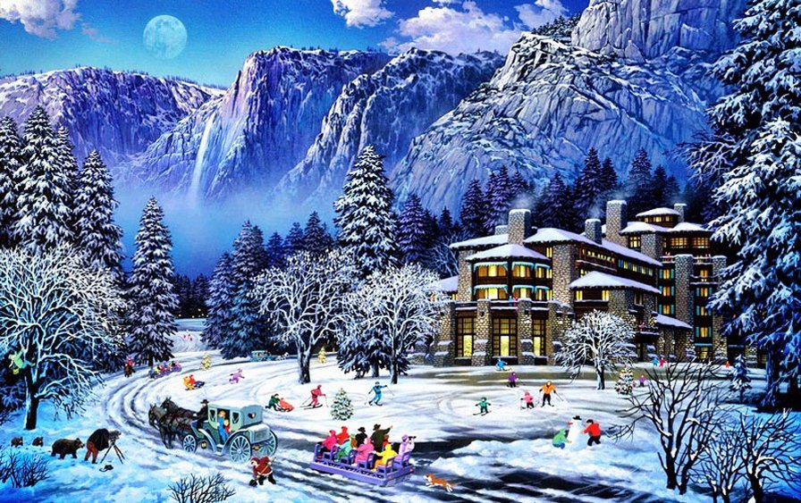 Городок в горах - горы, елка, рождество, снег, городок, зима, природа - оригинал