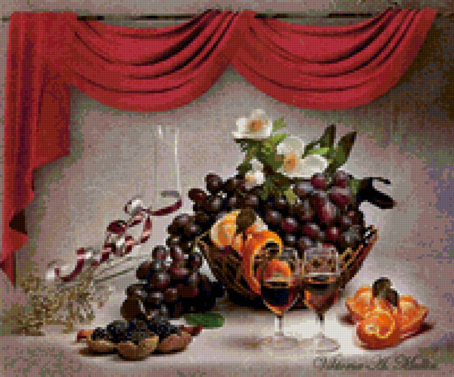 Натюрморт с виноградом - фрукты, картина, натюрморт - предпросмотр