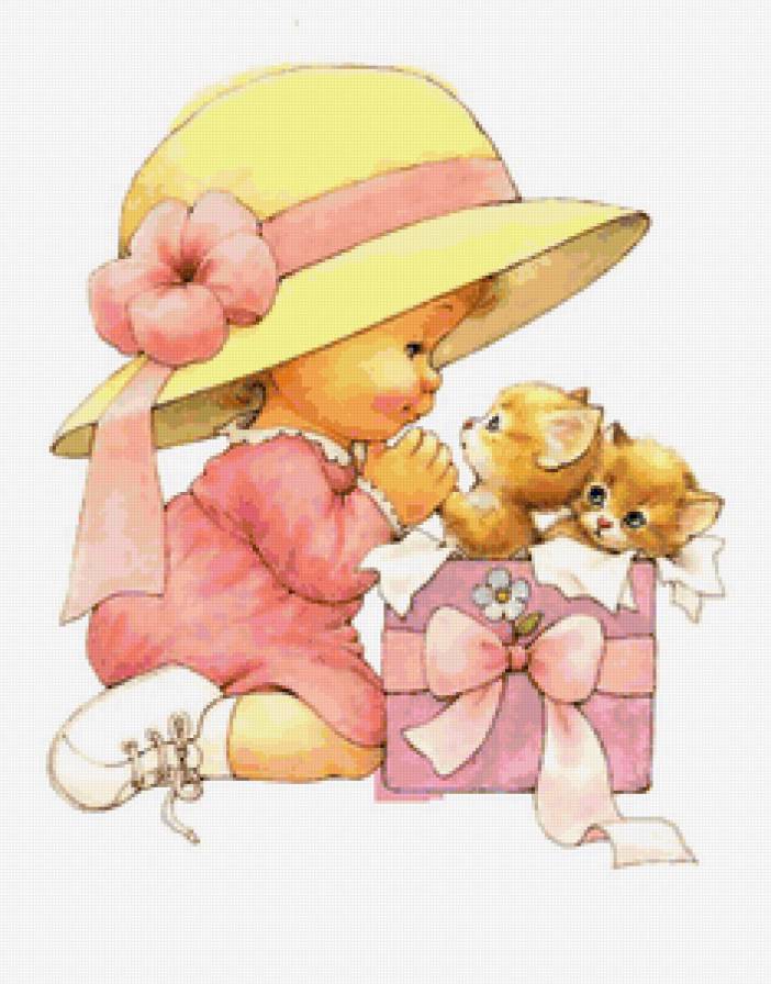 Девочка с котятами - подарок, котик, девочка, картинка - предпросмотр