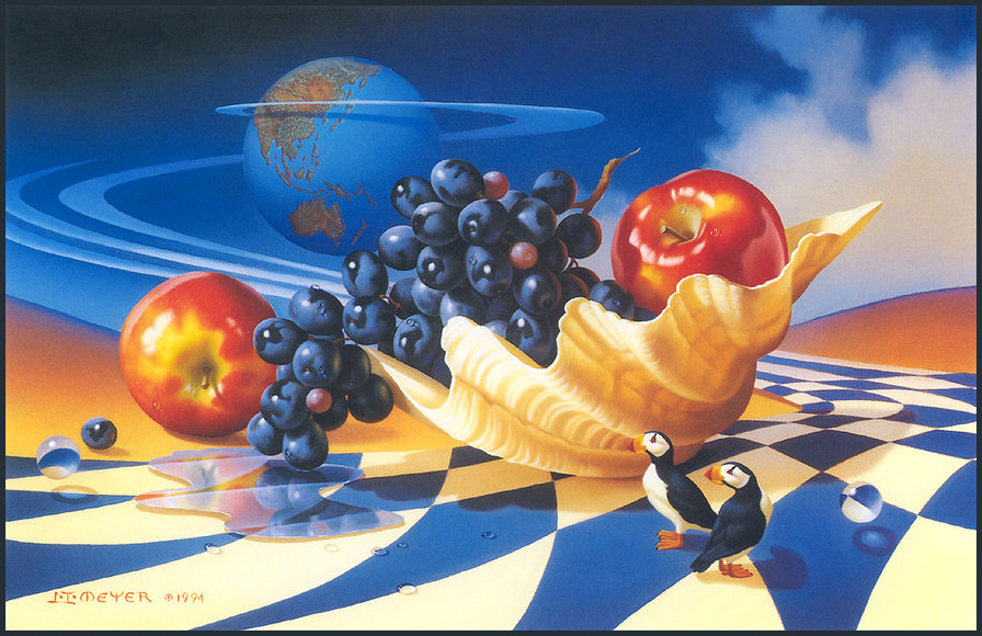 картина - пингвины, ягоды, птицы, земля, ракушка, натюрморт, планета, абстракция - оригинал