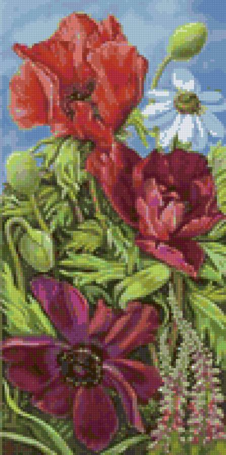 триптих маки 3 - ромашки, цветы, маки - предпросмотр