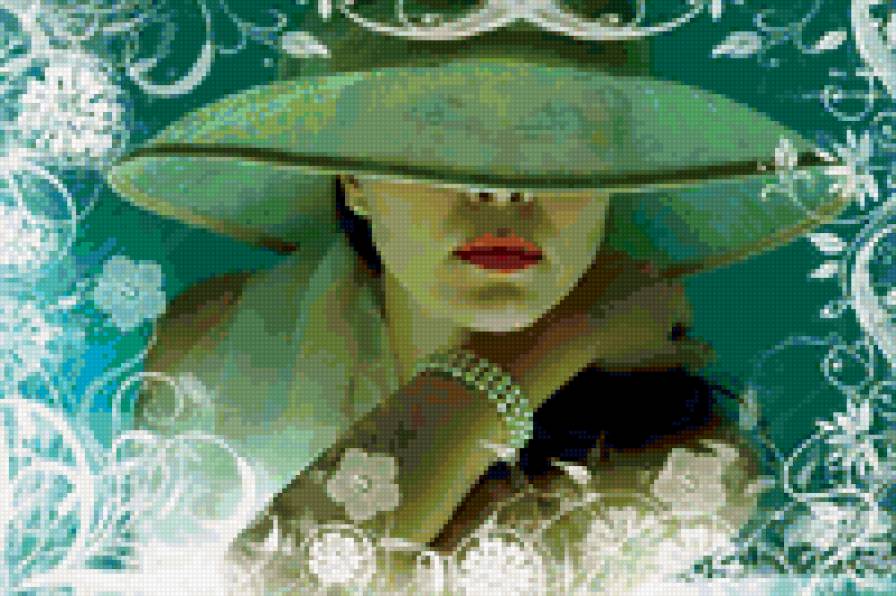 Девушка в шляпе - люди, девушка, картина, красотка - предпросмотр