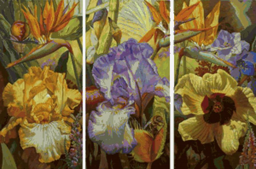 триптих ирисы - цветы, ирисы - предпросмотр