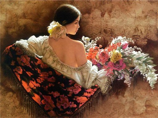Красота женщины - красота женщины, женщина, девушка, цветы, картина, живопись - оригинал