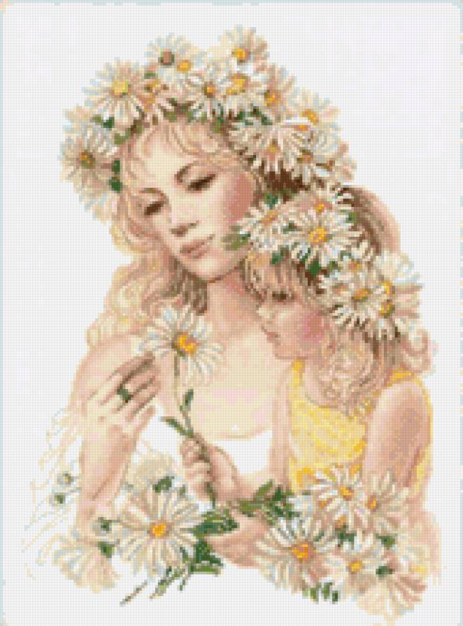Нежность - мать и дитя, девочка, женщина, цветы, ромашки - предпросмотр