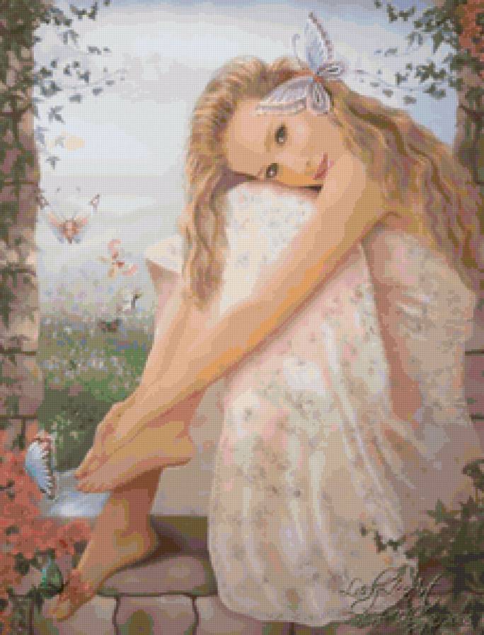 Девушка с бабочками - девушка, портрет - предпросмотр