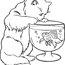 Оригинал схемы вышивки «кот и рыбка» (№127466)