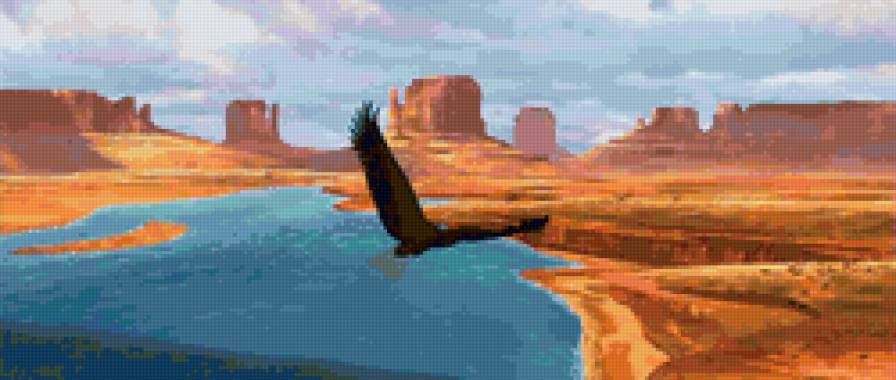 полёт - полет, берег, горы, орел, пейзаж, птица - предпросмотр