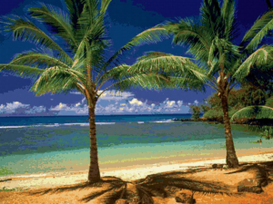 Тропический берег - пляж, море, пальмы, берег - предпросмотр
