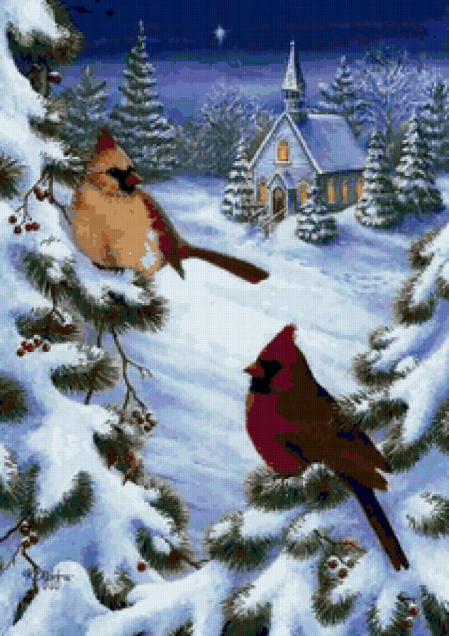 Кардиналы - зима, ягодки, птички и ягодки, птицы, кардинал, рождество, птица - предпросмотр