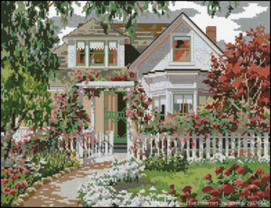 домик в саду - цветы, домики, сад - предпросмотр