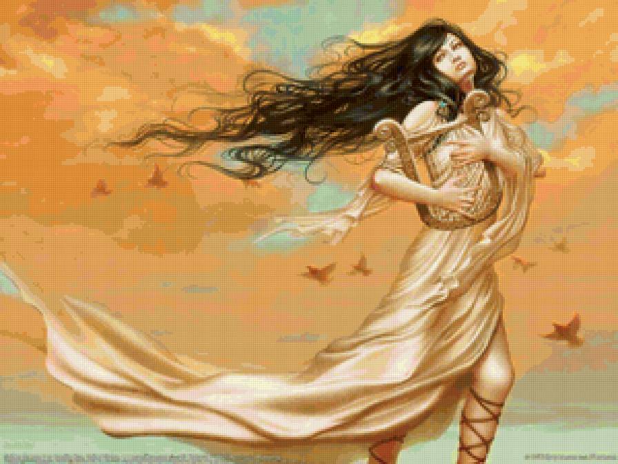 Девушка с арфой - музыка, арфа, девушка - предпросмотр