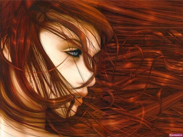№128370 - девушка, ветер, рыжая, портрет - оригинал