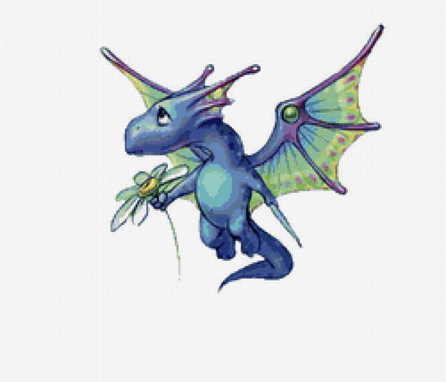 Дракоша - дракон, аниме, цветок - предпросмотр