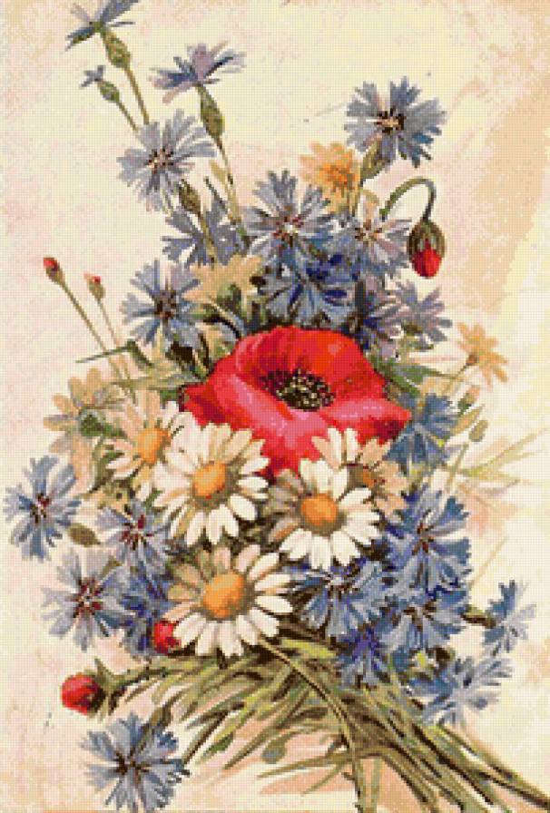 Маки, васильки и ромашки - цветы, васильки, панно, мак, ромашки, ромашка, маки - предпросмотр