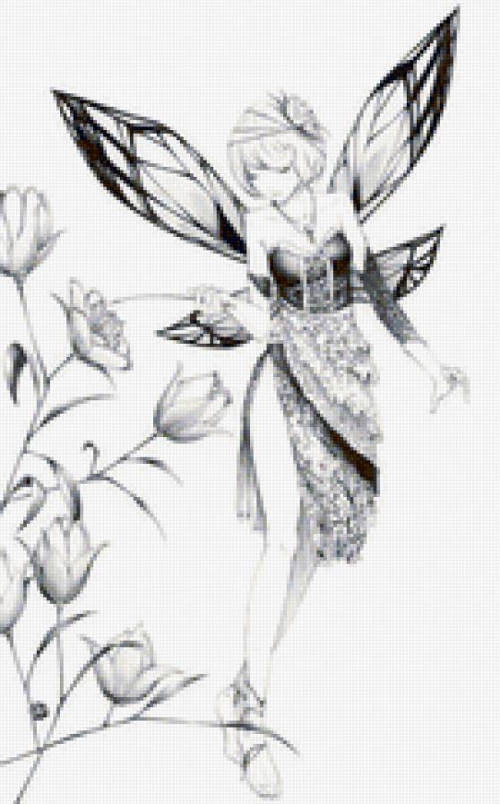 Девушка фея ч/б - восток, фея, япония, девушка, аниме - предпросмотр