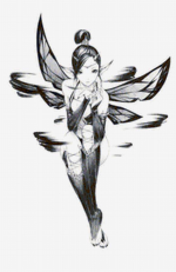 Девушка фея ч/б1 - девушка, япония, фея, аниме, восток - предпросмотр