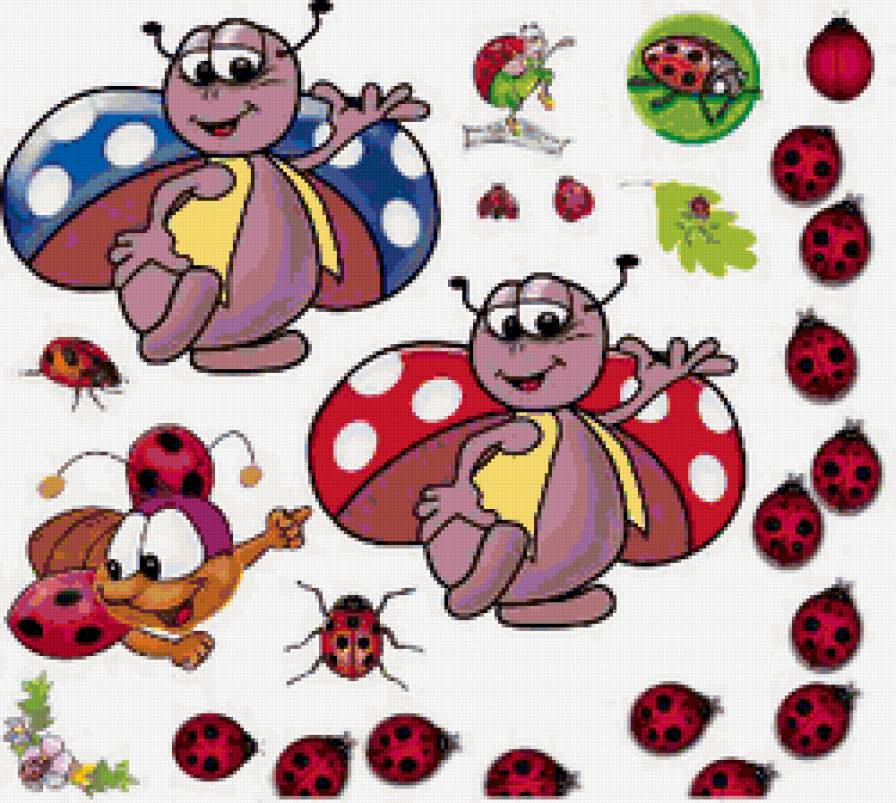 Божьи коровки - живопись, цветы, подушка, детям - предпросмотр