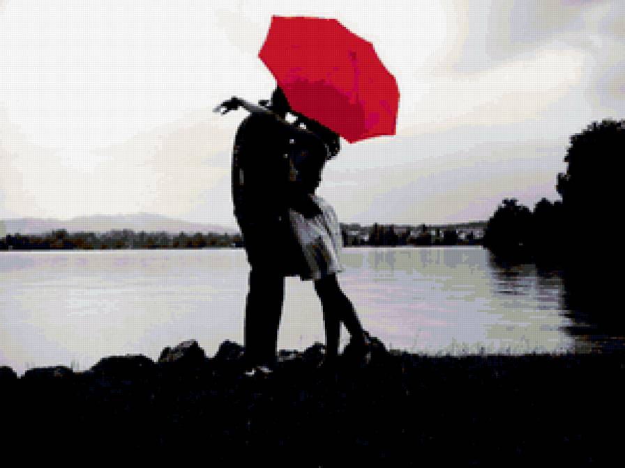 Двое под зонтом - влюбленные, зонт, пара, люди - предпросмотр