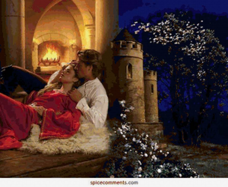 Любовь - пара, камин, любовь, свечи, двое, замок - предпросмотр