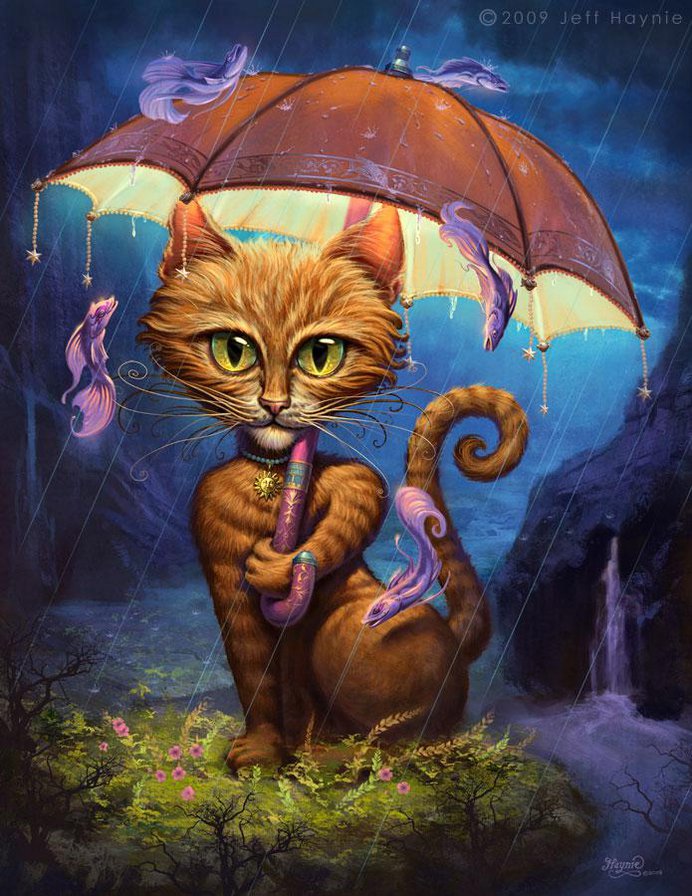 Кошка под зонтом - зонт, кот - оригинал