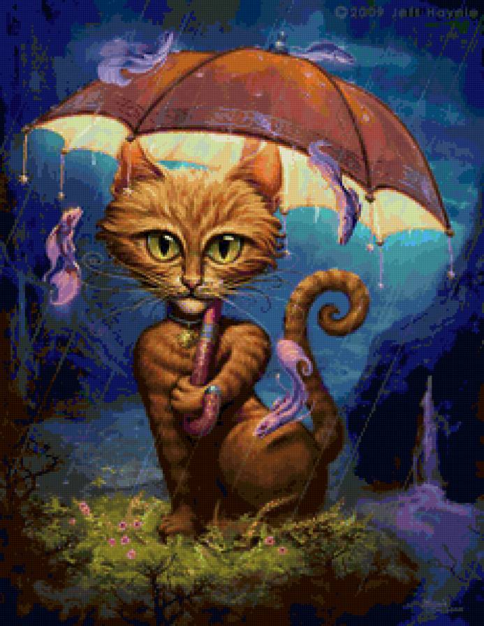 Кошка под зонтом - зонт, кот - предпросмотр