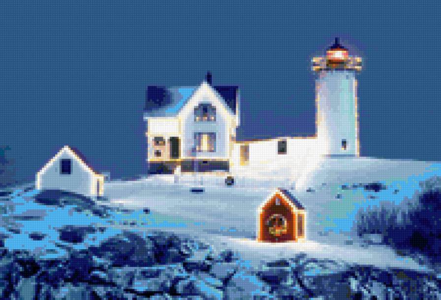 Зима - рождество, дом, маяк - предпросмотр