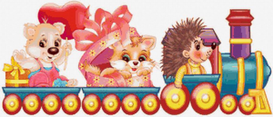 Веселый паровозик - открытка, мультяшки, животные - предпросмотр