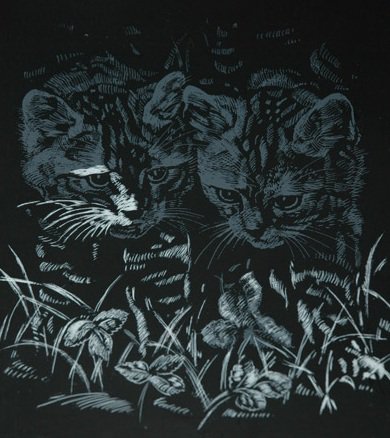 Котята - монохром, животные, коты, живопись - оригинал