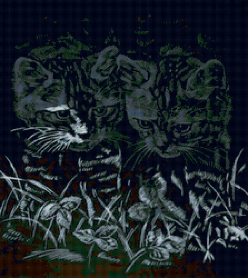 Котята - коты, живопись, животные, монохром - предпросмотр