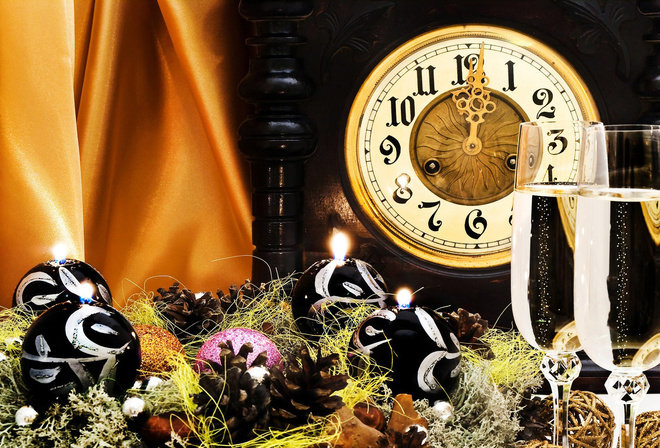 Новый год - новый год, часы, бокалы - оригинал