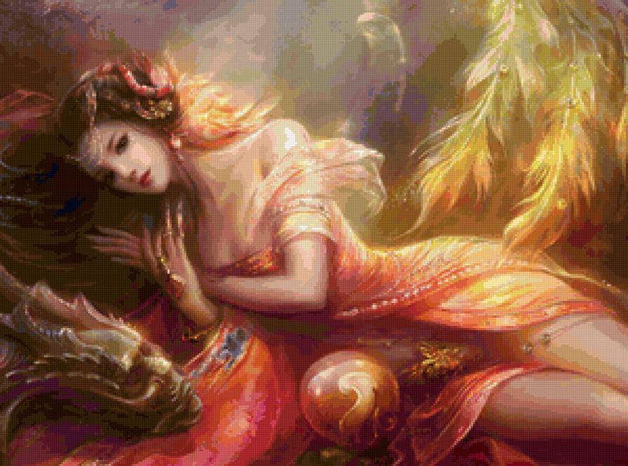 золотая фея - портрет, фентази, красота, девушка, фея, картина - предпросмотр