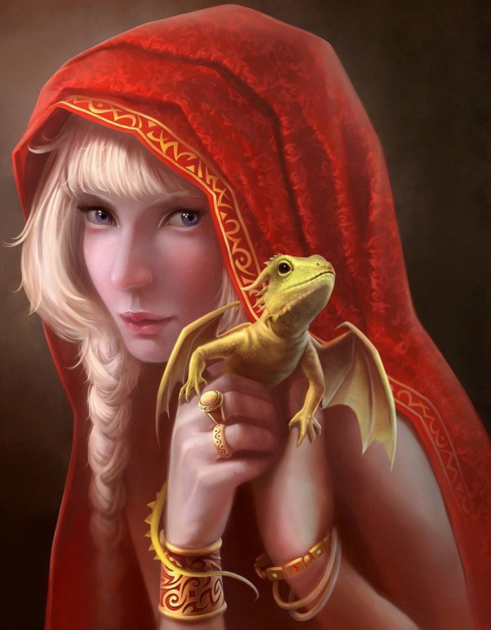 Эльф и дракончик - 2 - красота, девушка, картина, эльф, дракон, фентази - оригинал