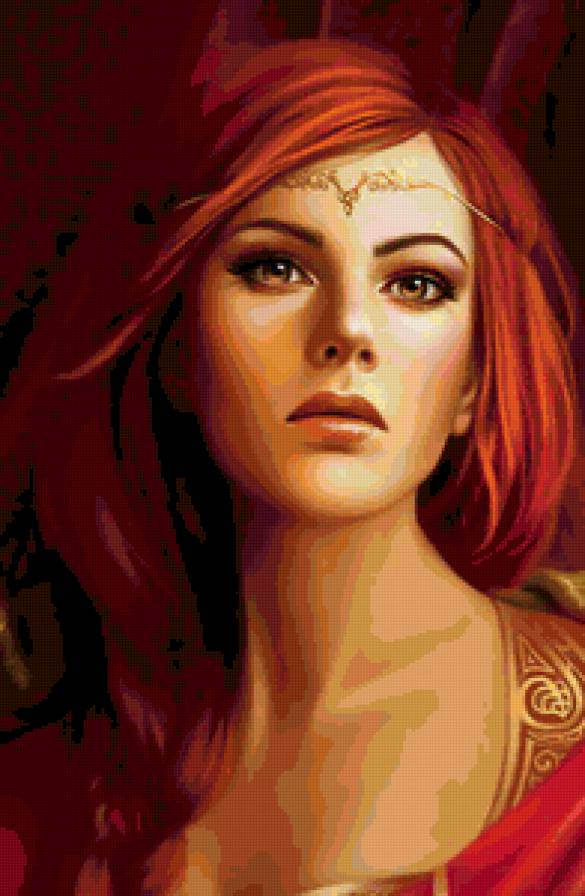 Леди в красном (портрет) - девушка, картина, фентази, красота, портрет, фея - предпросмотр