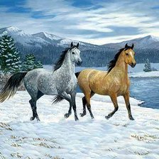Схема вышивки «кони на снегу»
