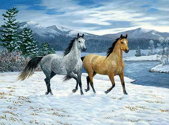 кони на снегу - кони - оригинал