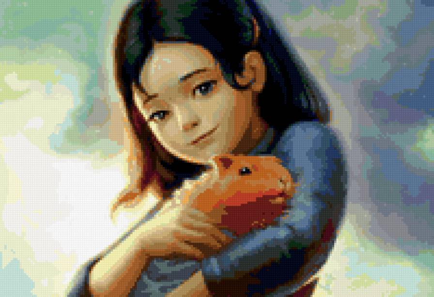 Девочка с морской свинкой - дети, животные - предпросмотр