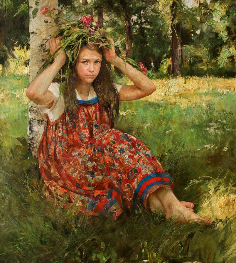 Девушка с венком на голове. - лес, цветы, девушка, венок - оригинал