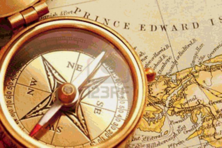 компас и карта - 3 - компас, для библиотеки, картина, карта - предпросмотр