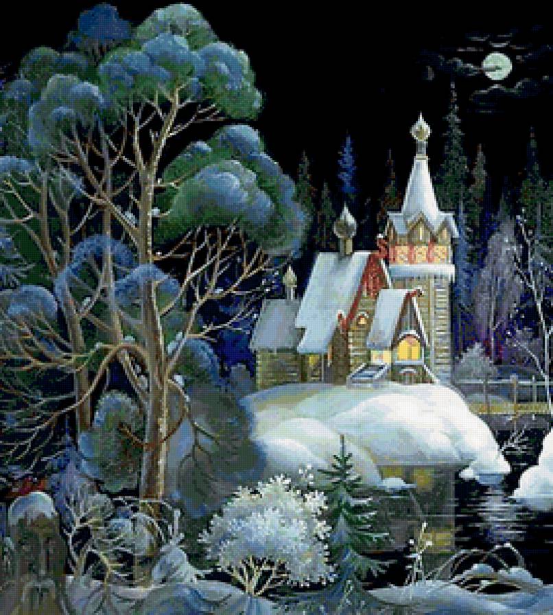 ночь - зима, ночь, природа, дома - предпросмотр