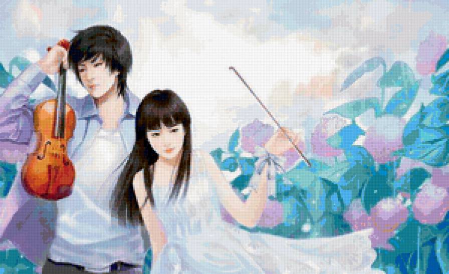 Красивые арты разных художников - музыка, цветы, парень, любовь, девушка, люди - предпросмотр