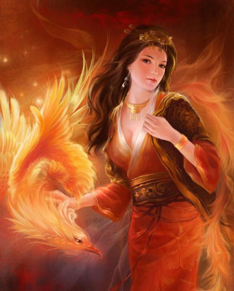 Красивые арты разных художников - фэнтези, девушка, феникс, люди, восток, птицы - оригинал