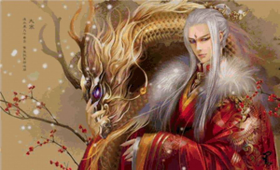 Красивые арты разных художников - люди, парень, фэнтези, дракон, восток - предпросмотр