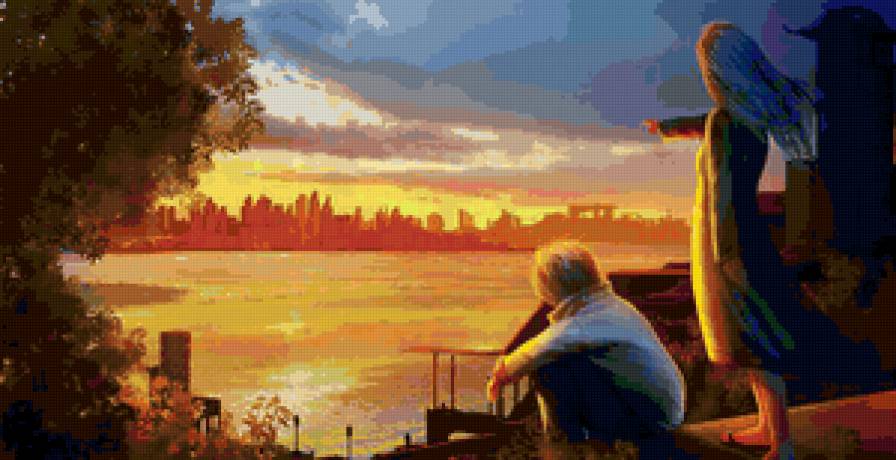 Красивые арты разных художников - город, дети, девушка, люди, парень - предпросмотр