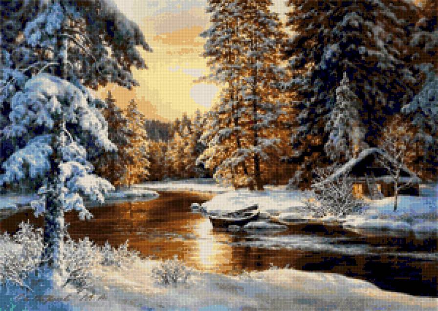 Зимняя сказка - зимняя картина, ели, иней, домик, лес, пейзаж, зима, природа - предпросмотр